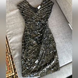 😍CARMEN MARC VALVO Sequin party black beaded Dress